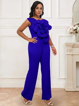 AOMEIDRESS One Shoulder Party Jumpsuit Big Flower Sexy Backless Blue / S
