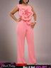 AOMEIDRESS One Shoulder Party Jumpsuit Big Flower Sexy Backless Pink / S
