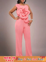 AOMEIDRESS One Shoulder Party Jumpsuit Big Flower Sexy Backless Pink / S