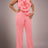 AOMEIDRESS One Shoulder Party Jumpsuit Big Flower Sexy Backless Pink / S
