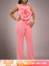 AOMEIDRESS One Shoulder Party Jumpsuit Big Flower Sexy Backless Pink / S