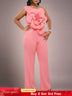 AOMEIDRESS One Shoulder Party Jumpsuit Big Flower Sexy Backless Pink / S