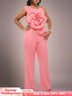 AOMEIDRESS One Shoulder Party Jumpsuit Big Flower Sexy Backless Pink / S