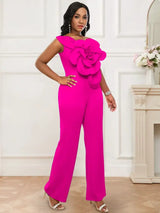 AOMEIDRESS One Shoulder Party Jumpsuit Big Flower Sexy Backless Rose / S
