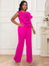 AOMEIDRESS One Shoulder Party Jumpsuit Big Flower Sexy Backless Rose / S
