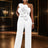 AOMEIDRESS One Shoulder Party Jumpsuit Big Flower Sexy Backless White / S