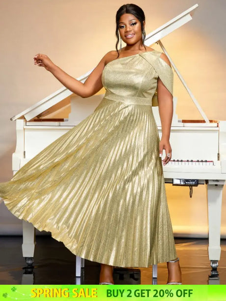Shiny gold one shoulder dresses for women 