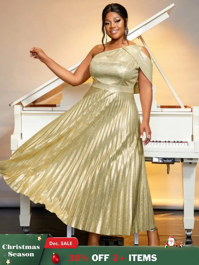 Shiny gold one shoulder dresses for women 