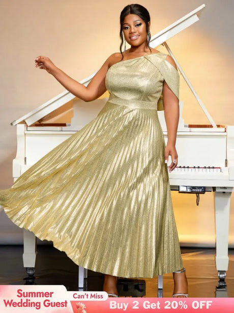 Shiny gold one shoulder dresses for women 