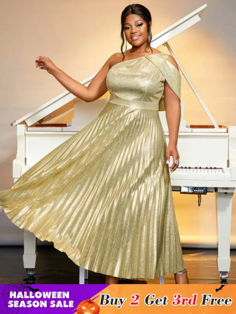 Shiny gold one shoulder dresses for women 