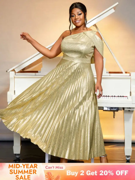 Shiny gold one shoulder dresses for women 