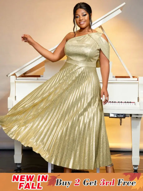 Shiny gold one shoulder dresses for women 
