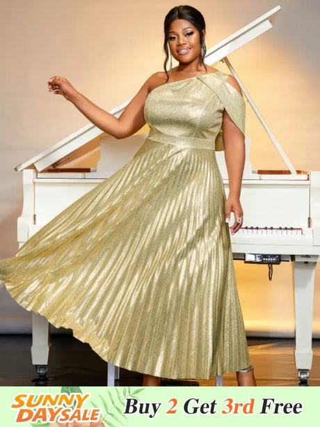 Shiny gold one shoulder dresses for women 