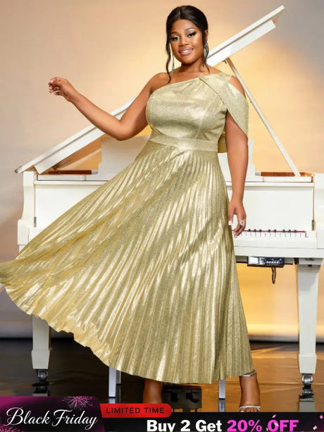 Shiny gold one shoulder dresses for women 