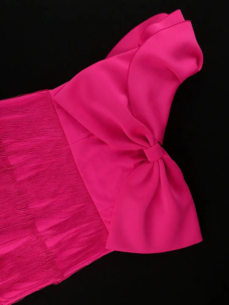 AOMEIDRESS One Shoulder Tassel Dresses Sexy Big Bow Ruffles Wedding Guest Occassion