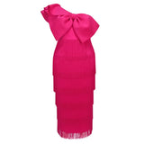 AOMEIDRESS One Shoulder Tassel Dresses Sexy Big Bow Ruffles Wedding Guest Occassion