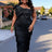AOMEIDRESS One Shoulder Tassel Dresses Sexy Big Bow Ruffles Wedding Guest Occassion Black / S