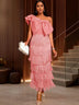 AOMEIDRESS One Shoulder Tassel Dresses Sexy Big Bow Ruffles Wedding Guest Occassion Pink / S