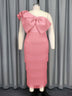 AOMEIDRESS One Shoulder Tassel Dresses Sexy Big Bow Ruffles Wedding Guest Occassion Pink / S