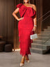 AOMEIDRESS One Shoulder Tassel Dresses Sexy Big Bow Ruffles Wedding Guest Occassion Red / S