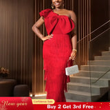 AOMEIDRESS One Shoulder Tassel Dresses Sexy Big Bow Ruffles Wedding Guest Occassion Red / S