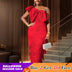AOMEIDRESS One Shoulder Tassel Dresses Sexy Big Bow Ruffles Wedding Guest Occassion Red / S