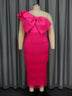 AOMEIDRESS One Shoulder Tassel Dresses Sexy Big Bow Ruffles Wedding Guest Occassion Rose / S