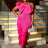 AOMEIDRESS One Shoulder Tassel Dresses Sexy Big Bow Ruffles Wedding Guest Occassion - Rose / S
