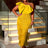 AOMEIDRESS One Shoulder Tassel Dresses Sexy Big Bow Ruffles Wedding Guest Occassion - Yellow / S