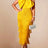 AOMEIDRESS One Shoulder Tassel Dresses Sexy Big Bow Ruffles Wedding Guest Occassion Yellow / S