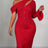 AOMEIDRESS One Sleeve Dress Asymmetric Neck Flare Sleeve Button Gowns - Red / S