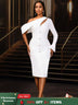 AOMEIDRESS One Sleeve Dress Asymmetric Neck Flare Sleeve Button Gowns White / S