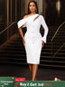 AOMEIDRESS One Sleeve Dress Asymmetric Neck Flare Sleeve Button Gowns White / S