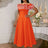 AOMEIDRESS Orange A Line Off Shoulder Dress Slash Neck 3D Ruffles Orange / S