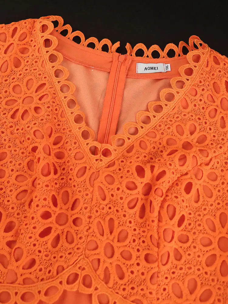 AOMEIDRESS Orange Dresses for Women Formal Half Flare Sleeves Wedding Guest Outfits