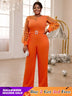 o neck long sleeve jumpsuit for women