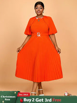 AOMEIDRESS Orange Mid Calf Dresses O Neck Half Puff Sleeves Wedding Guest Dress Orange / 0XL