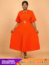 AOMEIDRESS Orange Mid Calf Dresses O Neck Half Puff Sleeves Wedding Guest Dress Orange / 0XL