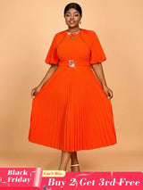 AOMEIDRESS Orange Mid Calf Dresses O Neck Half Puff Sleeves Wedding Guest Dress Orange / 0XL
