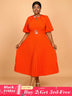 AOMEIDRESS Orange Mid Calf Dresses O Neck Half Puff Sleeves Wedding Guest Dress Orange / 0XL