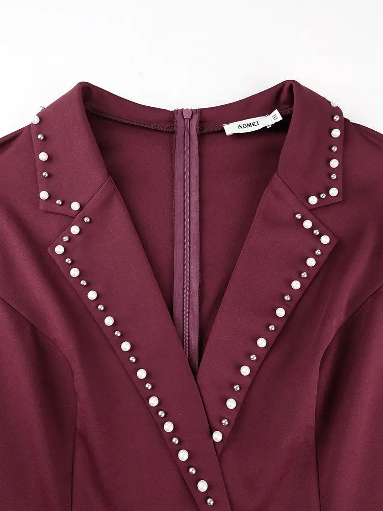 AOMEIDRESS Package Hip Dress with Rhinestone Collar Belt Peplum Hem