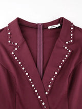 AOMEIDRESS Package Hip Dress with Rhinestone Collar Belt Peplum Hem