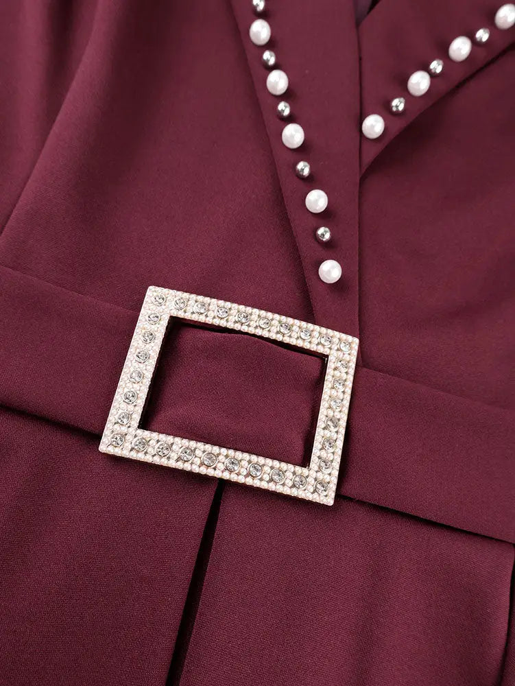 AOMEIDRESS Package Hip Dress with Rhinestone Collar Belt Peplum Hem