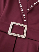 AOMEIDRESS Package Hip Dress with Rhinestone Collar Belt Peplum Hem