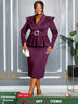 AOMEIDRESS Package Hip Dress with Rhinestone Collar Belt Peplum Hem Wine / L