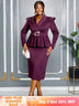 AOMEIDRESS Package Hip Dress with Rhinestone Collar Belt Peplum Hem Wine / L