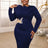 AOMEIDRESS Party Dress O Neck Long Sleeves Appliques High Waist Midi Navy / S