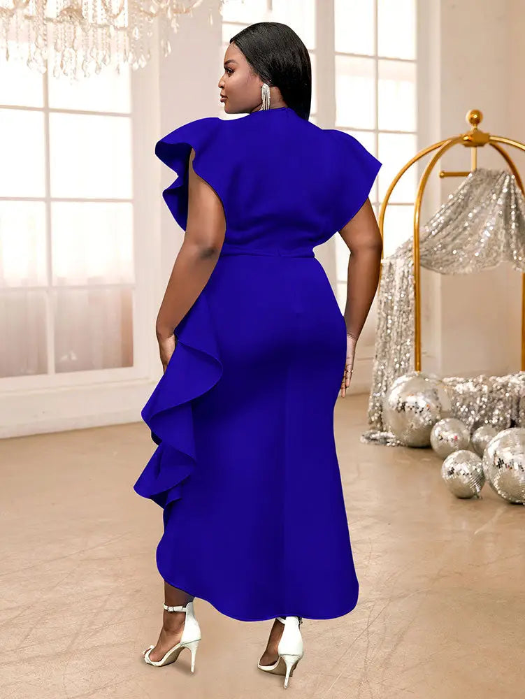 AOMEIDRESS Party Dresses High Slit Ruffles Cap Sleeves Wedding Guest Party Birthday Gowns