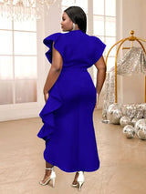 AOMEIDRESS Party Dresses High Slit Ruffles Cap Sleeves Wedding Guest Party Birthday Gowns