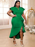 AOMEIDRESS Party Dresses High Slit Ruffles Cap Sleeves Wedding Guest Party Birthday Gowns Green / S